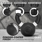Yes4All Powder Coated Kettlebell, Cast Iron Core Kettlebells with Non-Slip Handle & Flat Bottom for Conditioning, Heavy Duty for Strength Training, 9lb to 71lb - Single & Pair