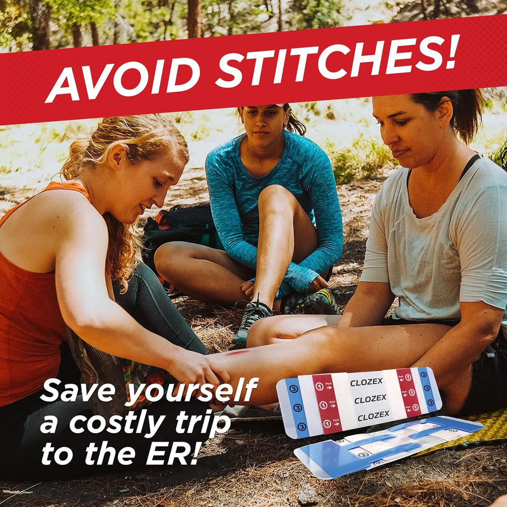Clozex Emergency Laceration Closure Only- Close Wounds Without Stitches with This Surgical-Grade Skin Device. Available in 3 Variations for Wounds up to 1.0” or 3.5”. Life Happens, Be Ready!