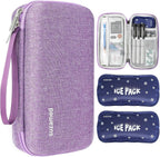 suzamed Insulin Cooler Travel Case, 2x150g Ice Pack TSA Approved, Purple | EVA Insulation Travel Medicine Kit for 1-5 Pens & Diabetic Supplies, Diabetes Care, Portable Handle for Daily Use & Trip