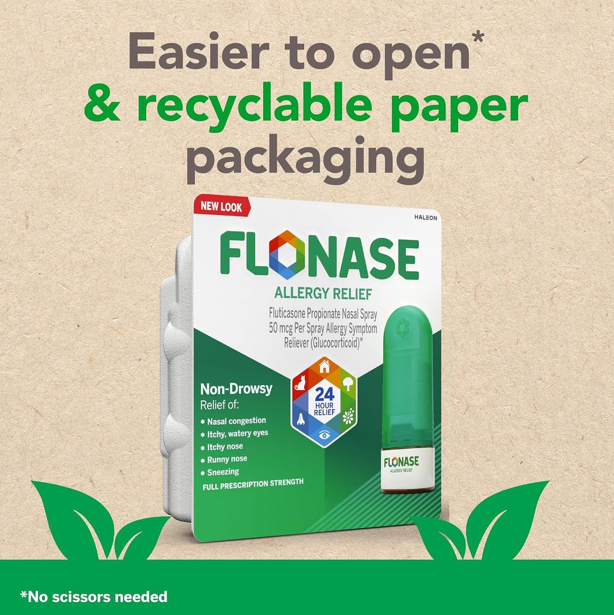 Flonase Nasal Spray for Allergy Relief, Tissues Included, 144 Sprays | Fluticasone Propionate Nasal Spray, Multi-Symptom Relief, 24-Hour Non-Drowsy Allergy Relief, Full Prescription Strength