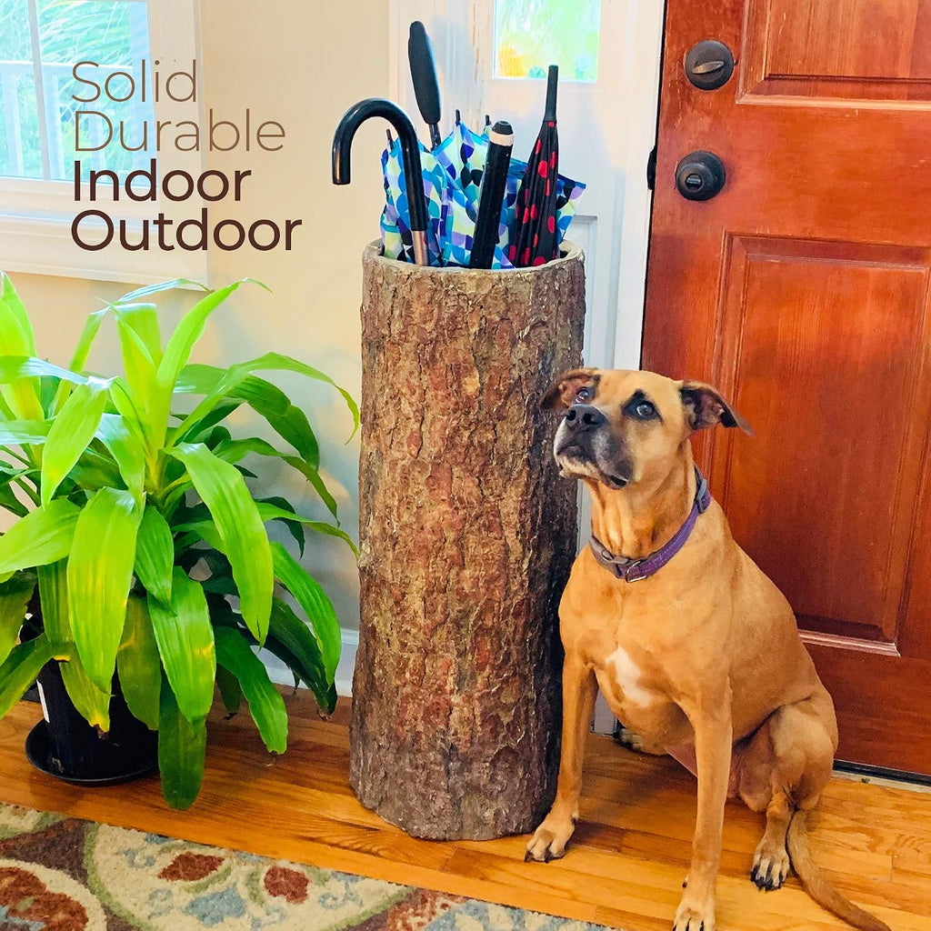 Country Stump ?? Vintage Farmhouse Umbrella Stand. Unique Indoor / Outdoor Walking Stick & Umbrella Holder. Rustic Home Entryway Log Bin.