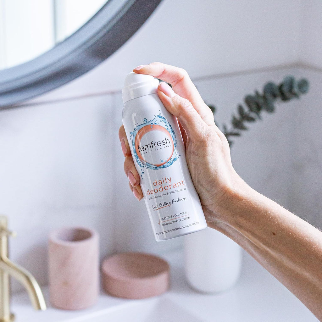 Femfresh Daily Deodorant 75g, Long-Lasting Freshness and Comfort for Intimate Skin, With Calendula & Silk Extracts, Odour Protection, Dermatologically & Gynaecologically Tested