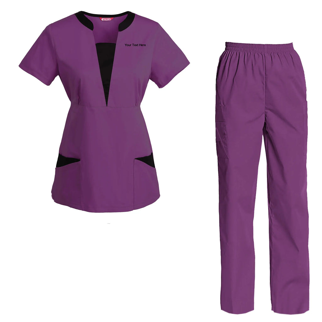 Women's Embroidered Scrub Set — Cotton-Poly Twill Top & Pants