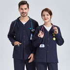 Cotton-Blend Snap-Front Warm-Up Scrub Jacket (Navy, Dark Blue)