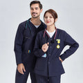 Cotton-Blend Snap-Front Warm-Up Scrub Jacket (Navy, Dark Blue)