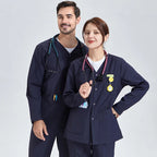 Cotton-Blend Snap-Front Warm-Up Scrub Jacket (Navy, Dark Blue)
