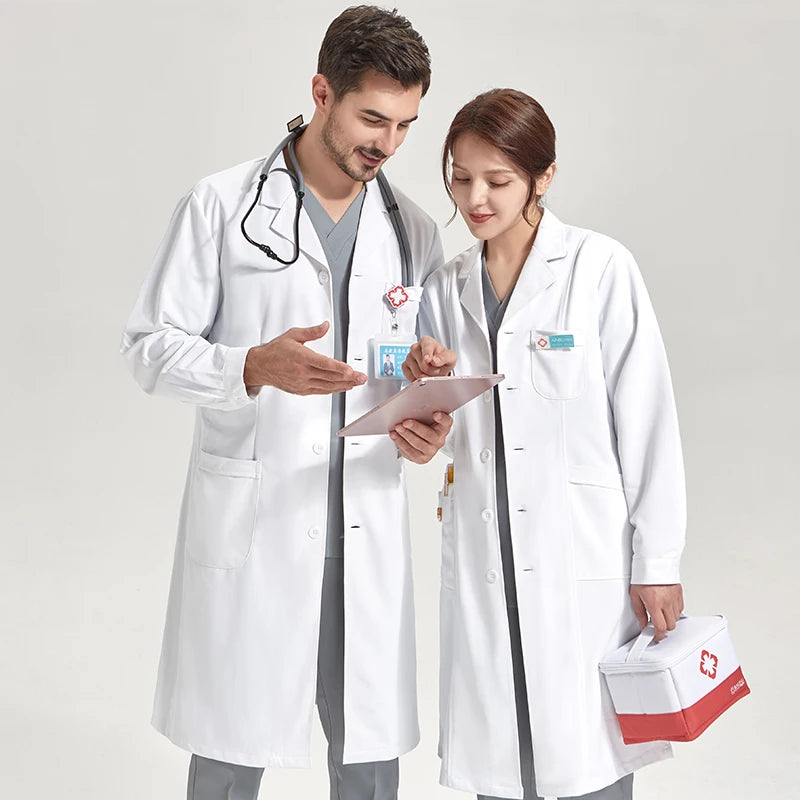 Unisex Lightweight Lab Coat — Short & Long Sleeve, Milk White/Blue
