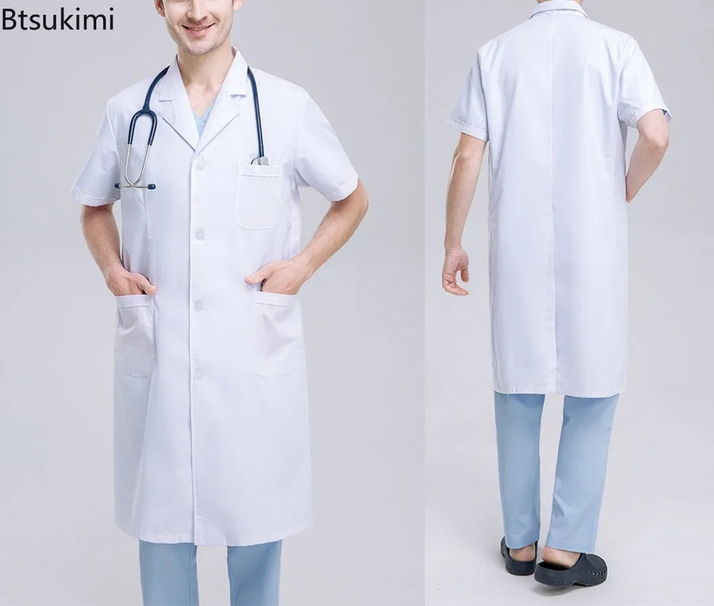Unisex White Lab Coat — Short & Long Sleeve Clinic Coat