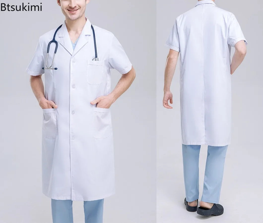 Unisex White Lab Coat — Short & Long Sleeve Clinic Coat
