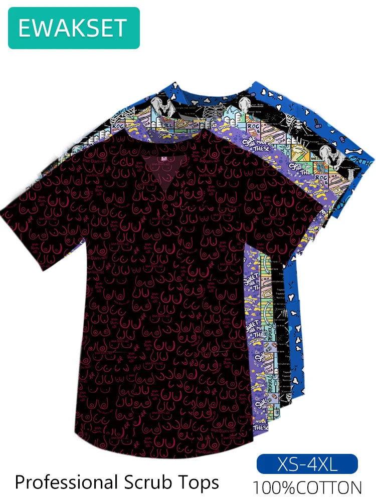 Women's Cotton V-Neck Scrub Top — Short Sleeve Nurse Shirt