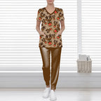 Women's Snowman Print Short-Sleeve Medical Scrub Top