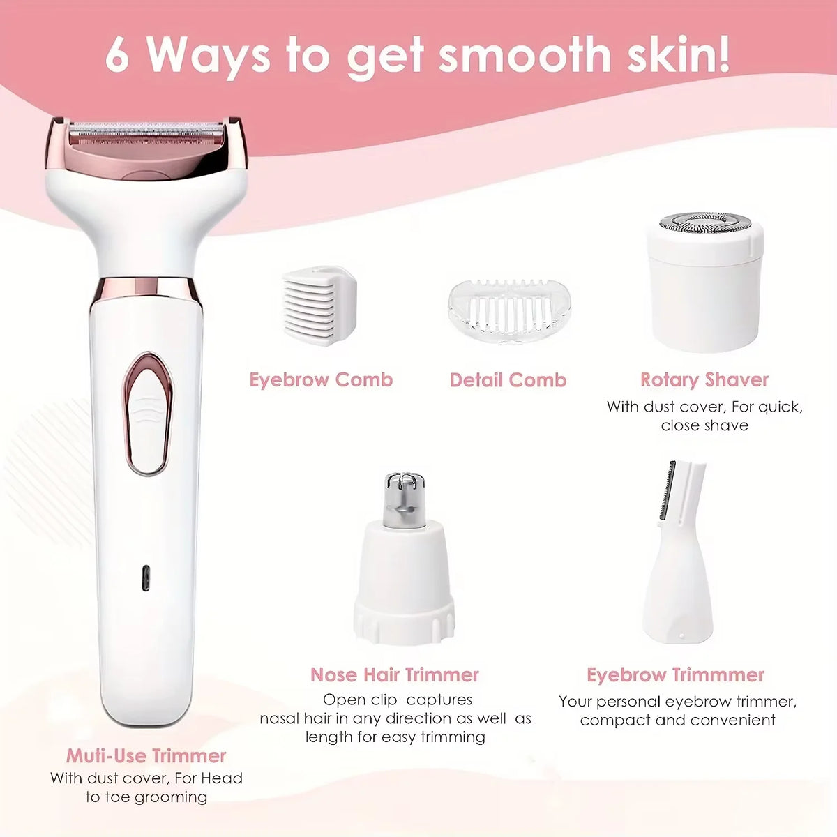 HOMEFISH 4‑in‑1 Cordless Women's Shaver, Epilator & Trimmer