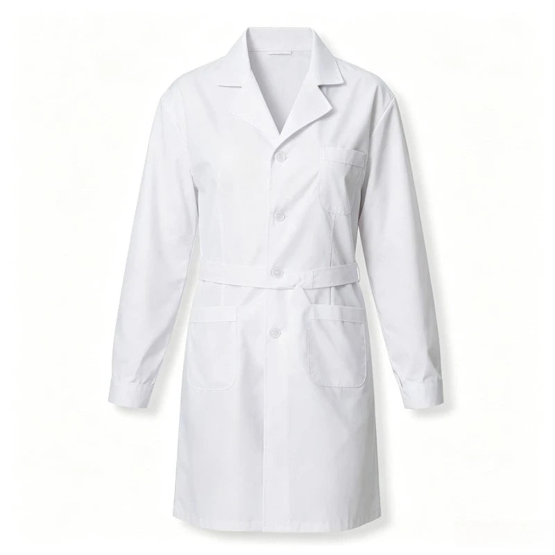 Women's Long‑Sleeve White Lab Coat — Clinic & Pharmacy