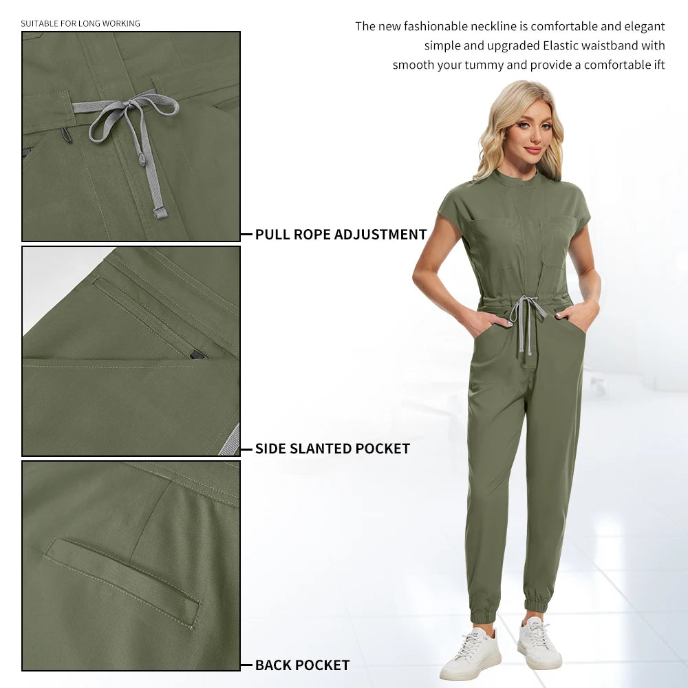 Mandarin‑Collar Medical Scrub Jumpsuit — One‑Piece Workwear