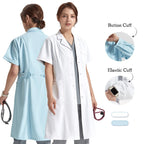 Women's Notched-Collar White Lab Coat — Professional Fit