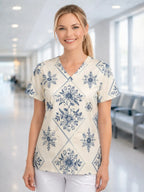 Women's V‑Neck Short‑Sleeve Scrub Top — Tunic with Patch Pockets