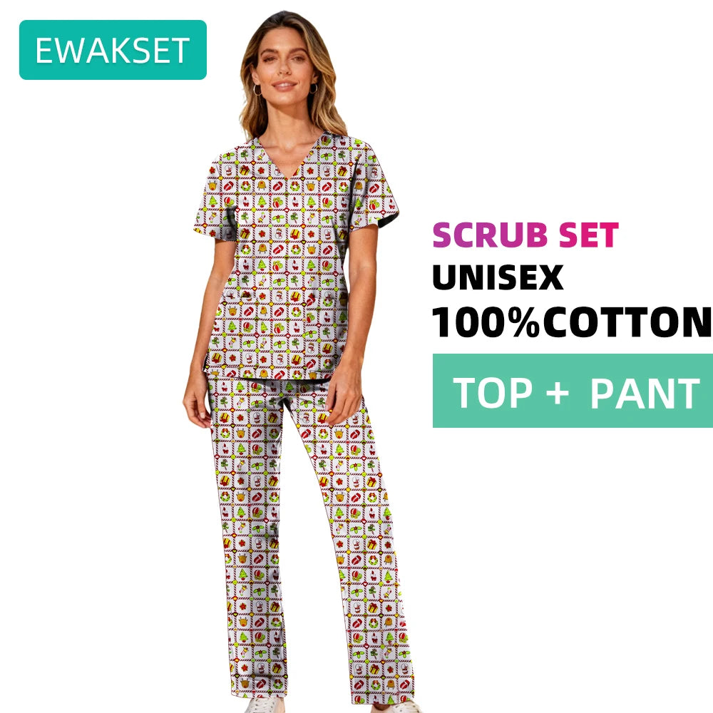 Pure Cotton Short-Sleeve Scrub Set — Unisex XS–4XL