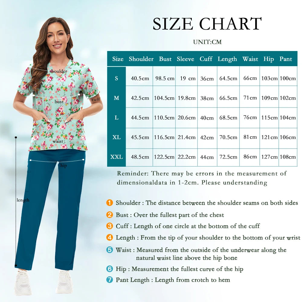 Cartoon-Print Women's Scrub Set — Breathable Twill, Straight Pants