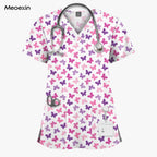 Butterfly Print Lightweight Scrub Top — Breathable Fit