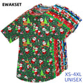 Women's Santa-Print Short-Sleeve Scrub Top — Cotton Broadcloth