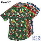 Women's Santa-Print Short-Sleeve Scrub Top — Cotton Broadcloth