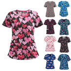 Women's V‑Neck Butterfly Print Scrub Top