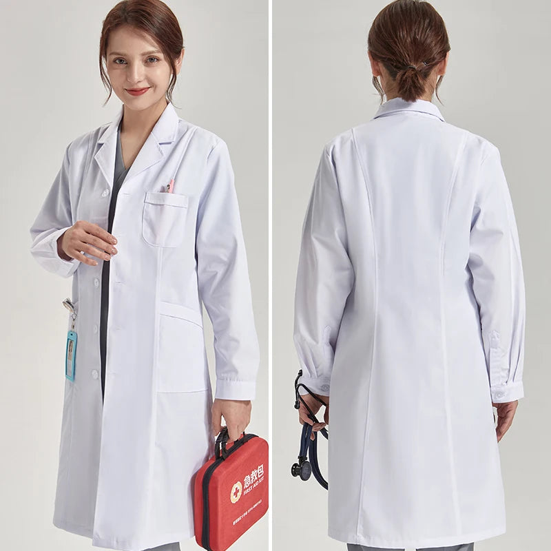 Women's Short-Sleeve White Suit-Collar Lab Coat