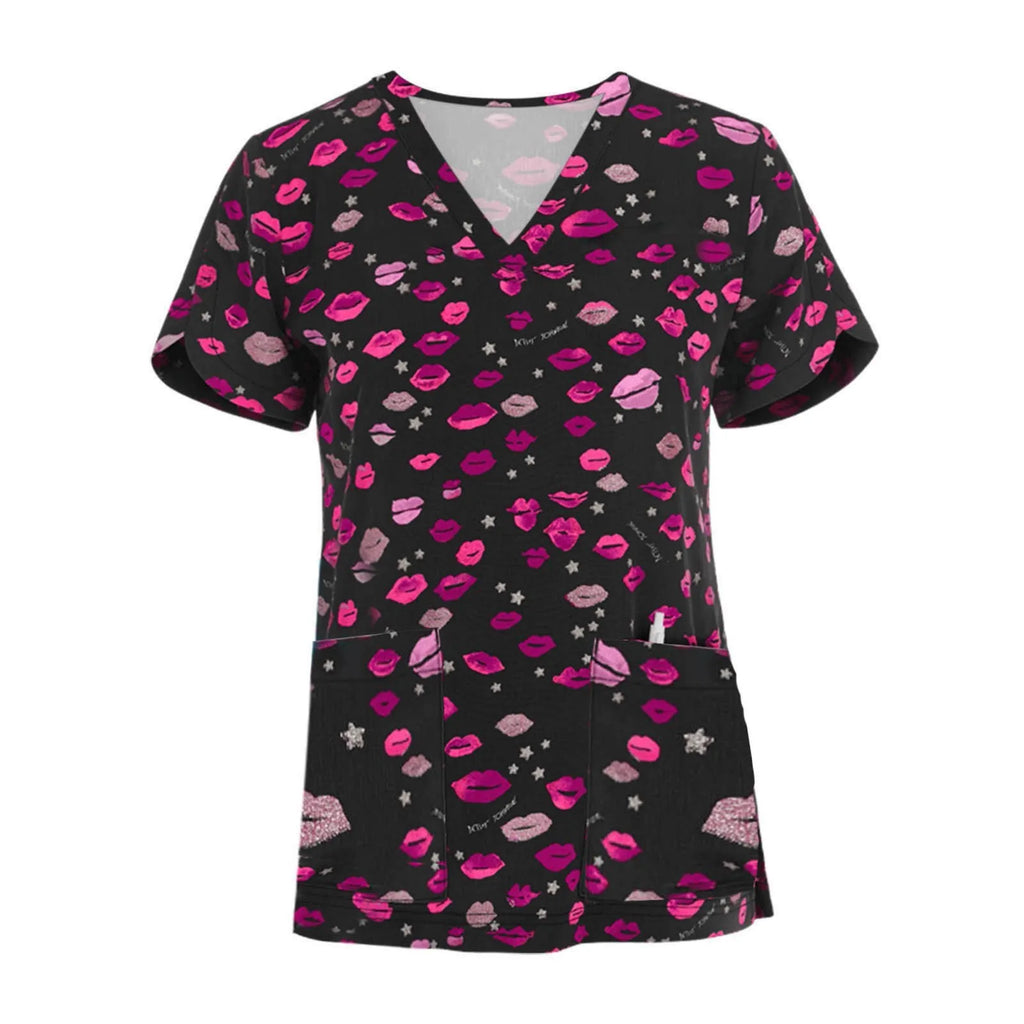 Women's V‑Neck Butterfly Print Scrub Top