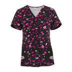 Women's V‑Neck Butterfly Print Scrub Top