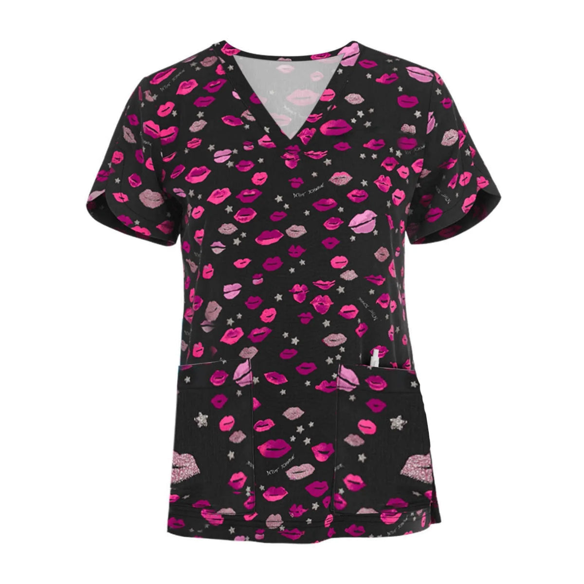 Women's V‑Neck Butterfly Print Scrub Top