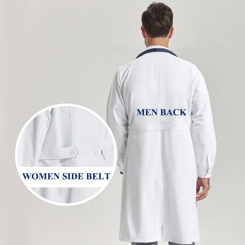 Men’s White Lapel-Neck Lab Coat — Durable Material