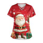 Women's Christmas-Print Scrub Top — Nurse Surgical