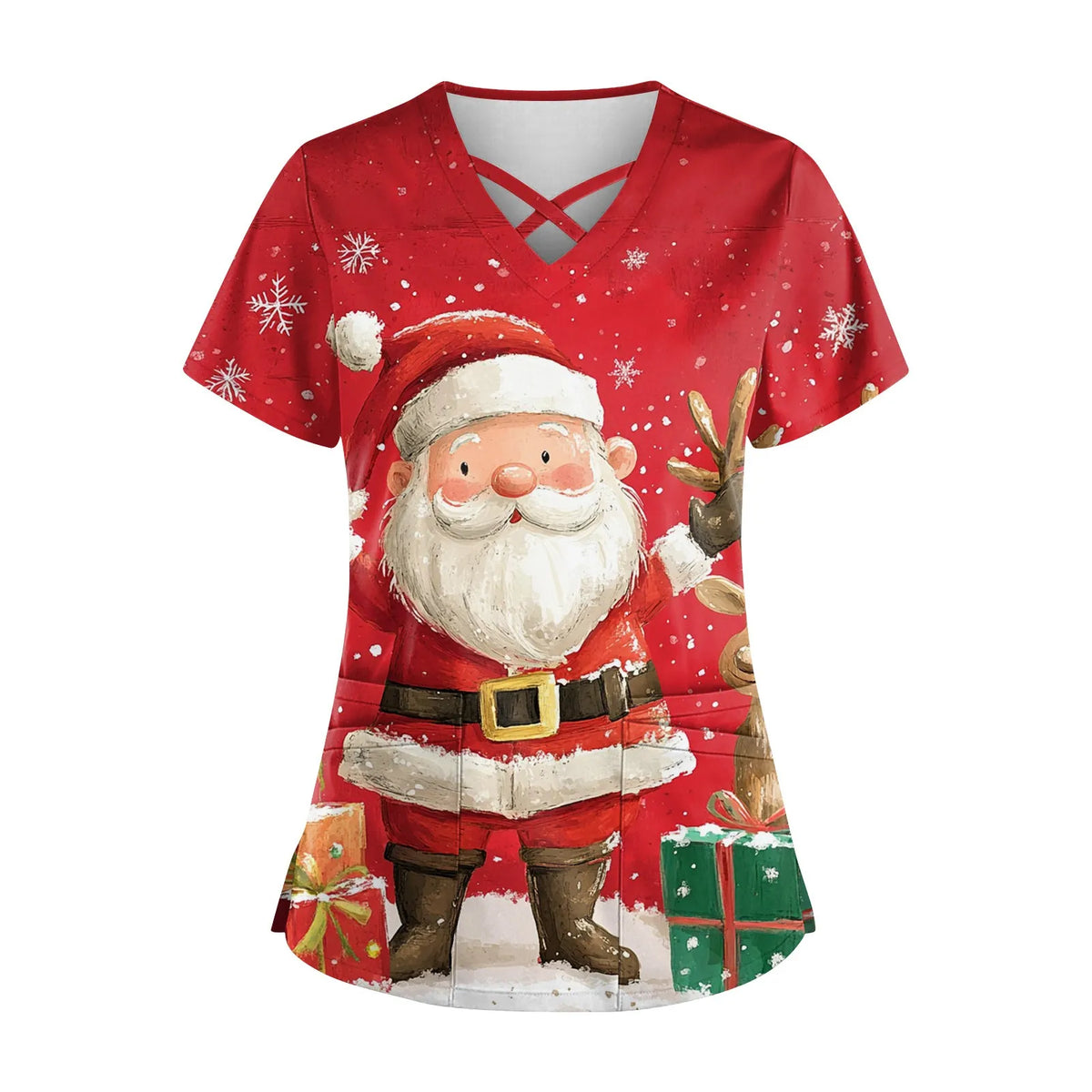 Women's Christmas-Print Scrub Top — Nurse Surgical