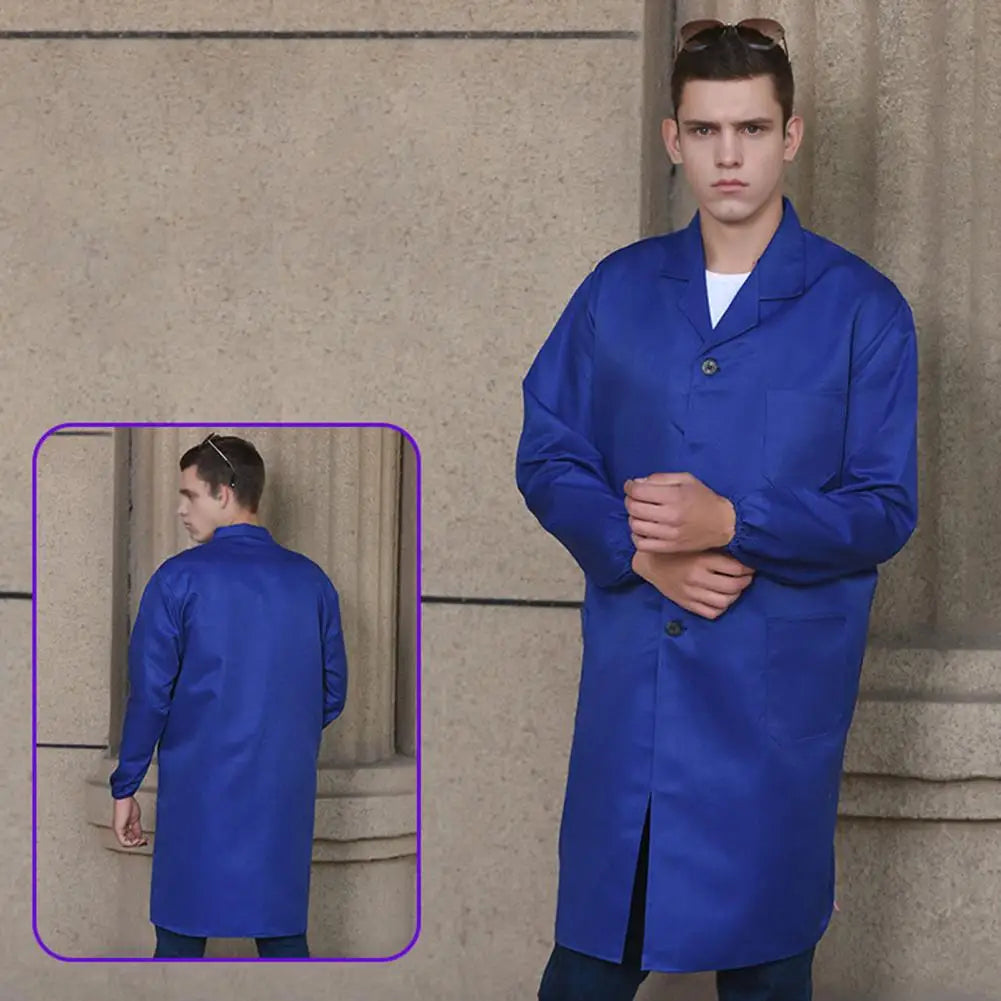 Men's Long-Sleeve Blue Work Coat — Lab & Crew Uniform