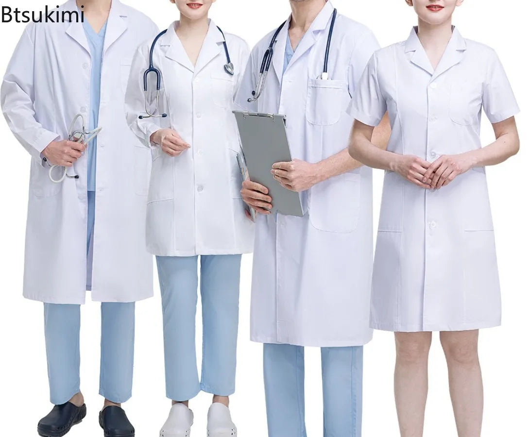 Unisex White Lab Coat — Short & Long Sleeve Clinic Coat
