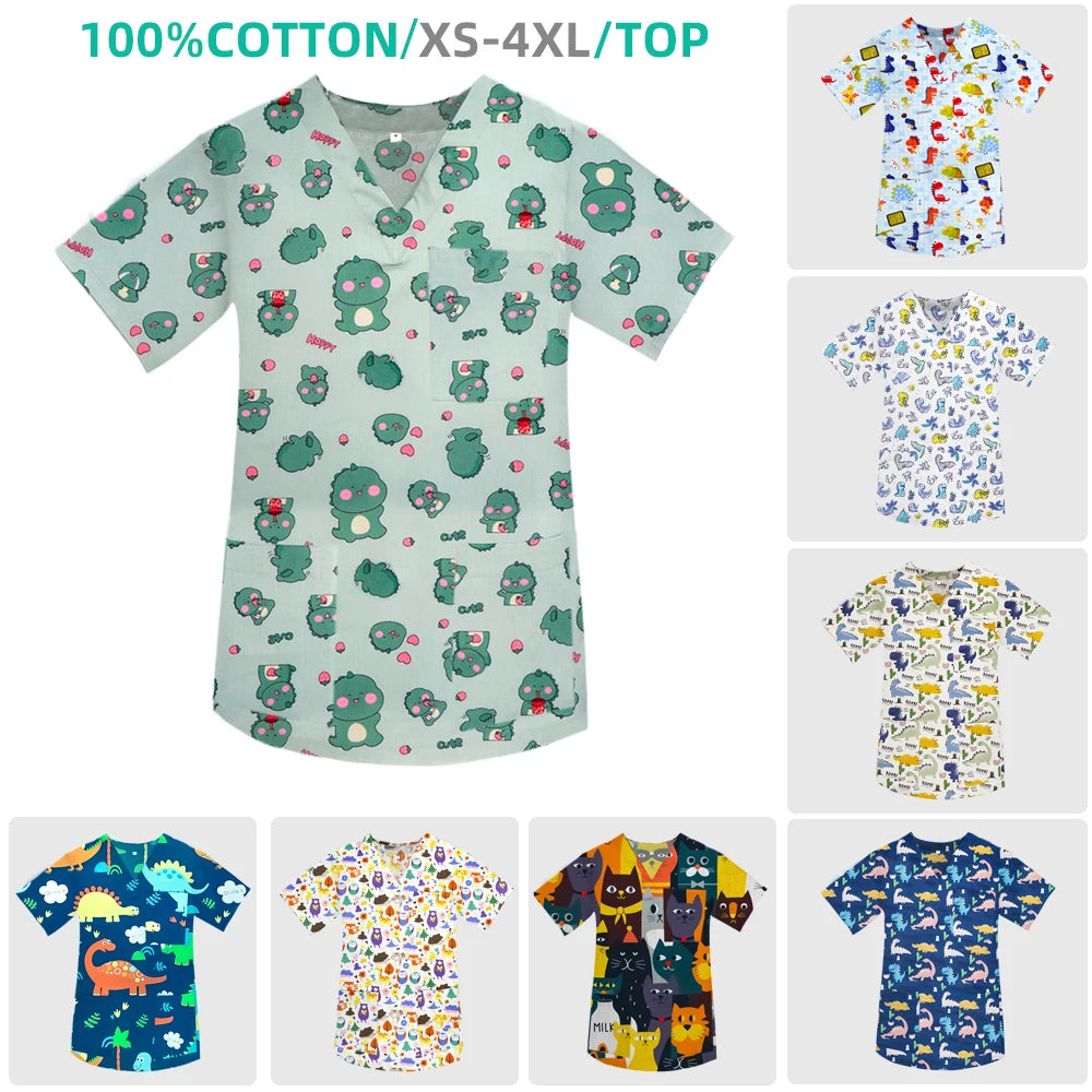 V‑Neck Cotton Scrub Top — Short Sleeve, S–3XL