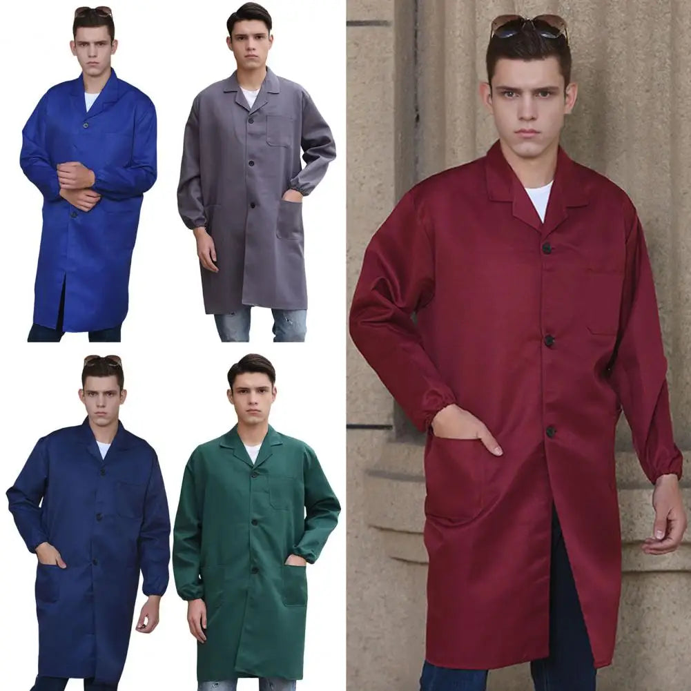 Men's Long-Sleeve Blue Work Coat — Lab & Crew Uniform