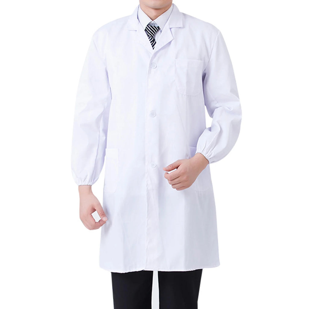 White Long-Sleeve Medical Lab Coat — Professional Wear