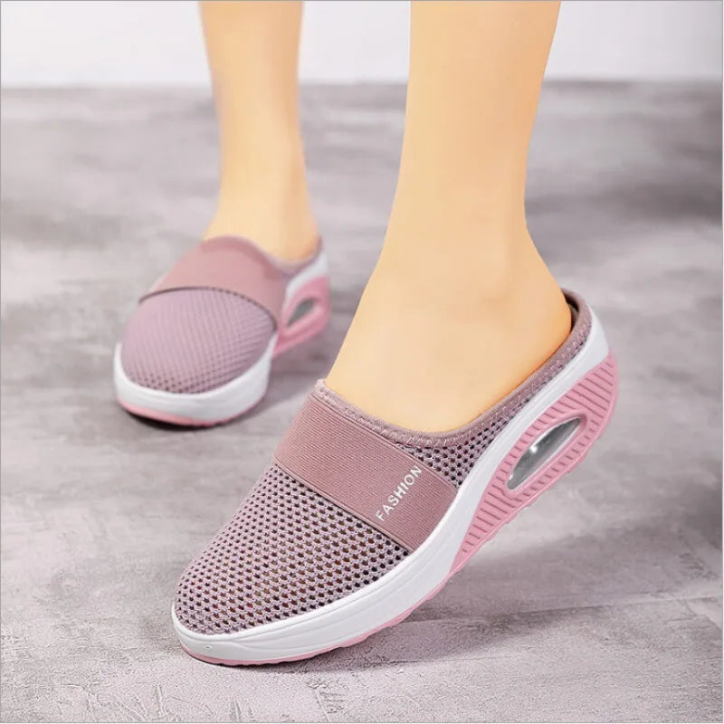 Women's Breathable Mesh Wedge Slippers with EVA Insole