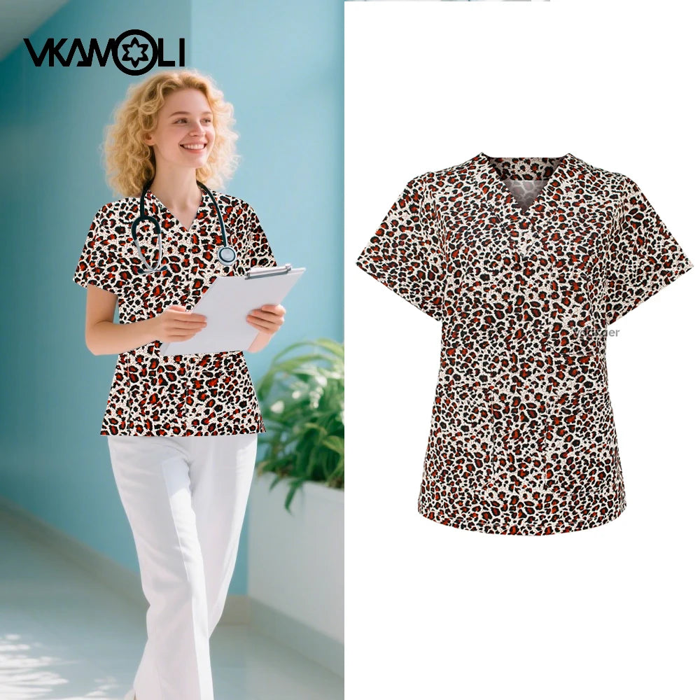 Leopard-Print Scrub Top — Fun Printed Medical Shirt