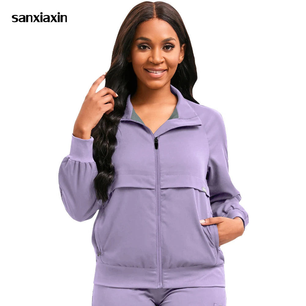 Long-Sleeve Twill Scrub Jacket — Clinical Coat