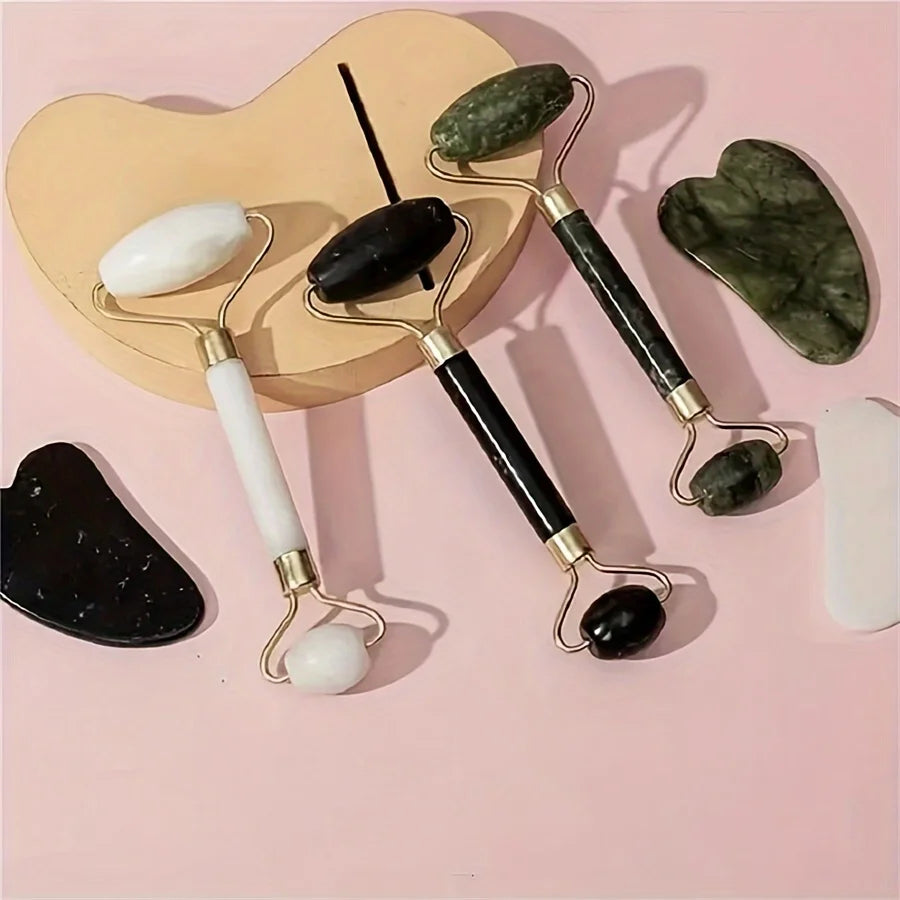 3-Piece Beauty Tools Set: Jade Roller, Gua Sha & Spa Headband