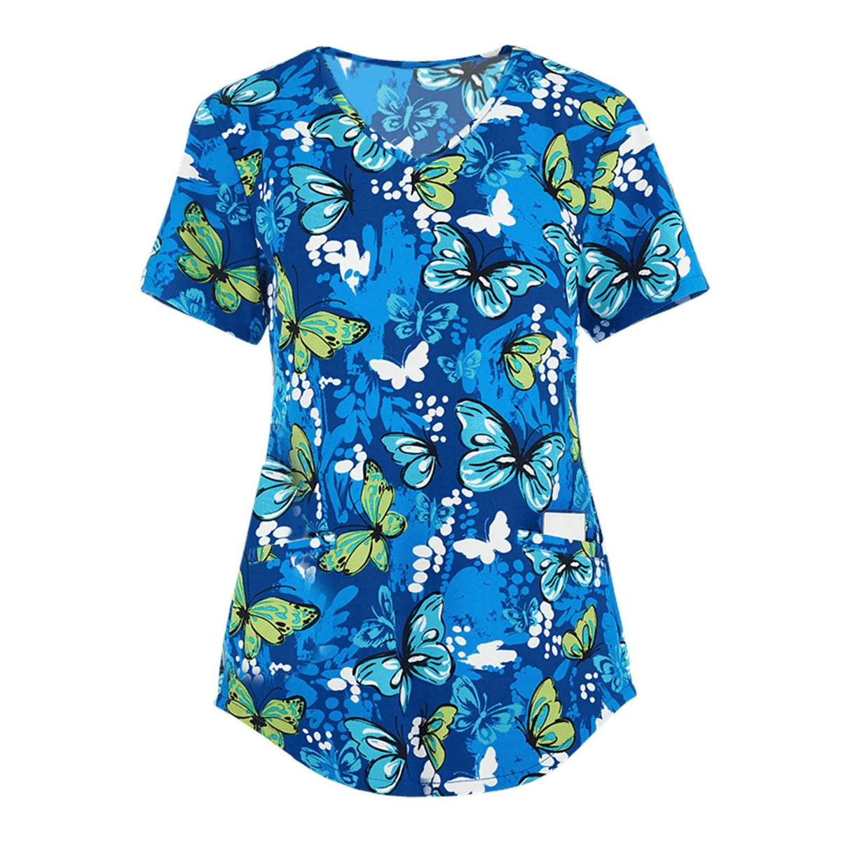 Women's V‑Neck Butterfly Print Scrub Top
