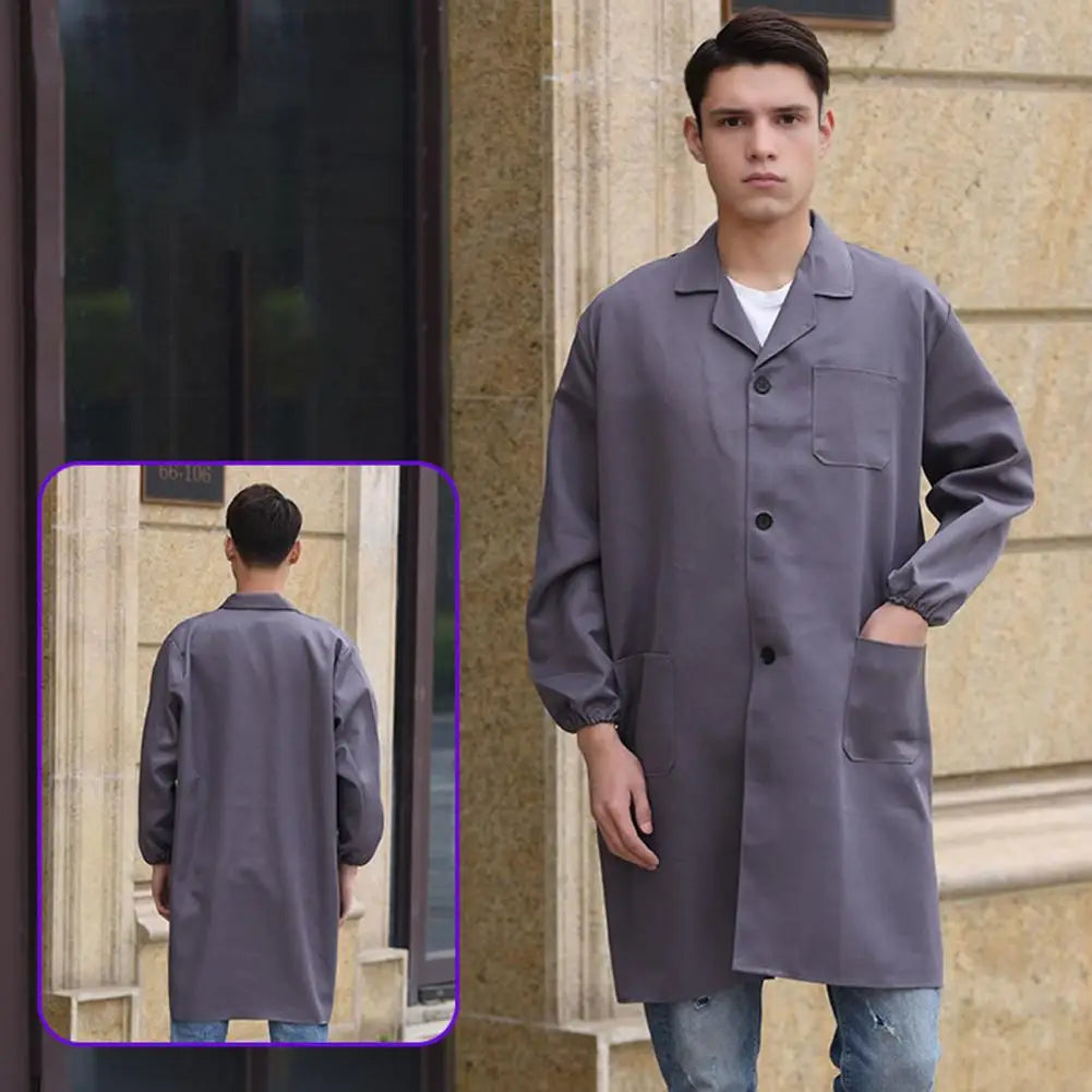 Men's Long-Sleeve Blue Work Coat — Lab & Crew Uniform