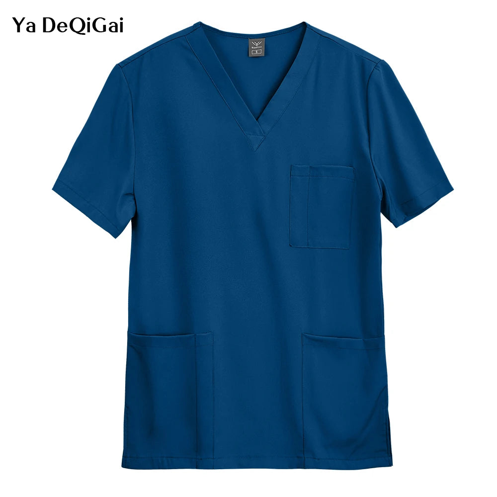 Unisex V‑Neck Short‑Sleeve Scrub Top with Pocket