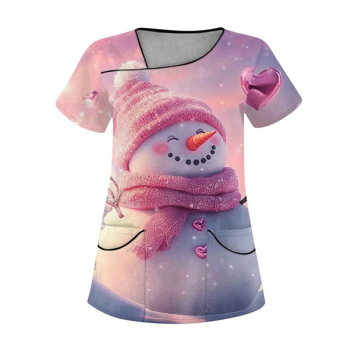 Women's Merry Christmas Short-Sleeve Scrub Top