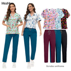 Cartoon-Print Women's Scrub Set — Breathable Twill, Straight Pants