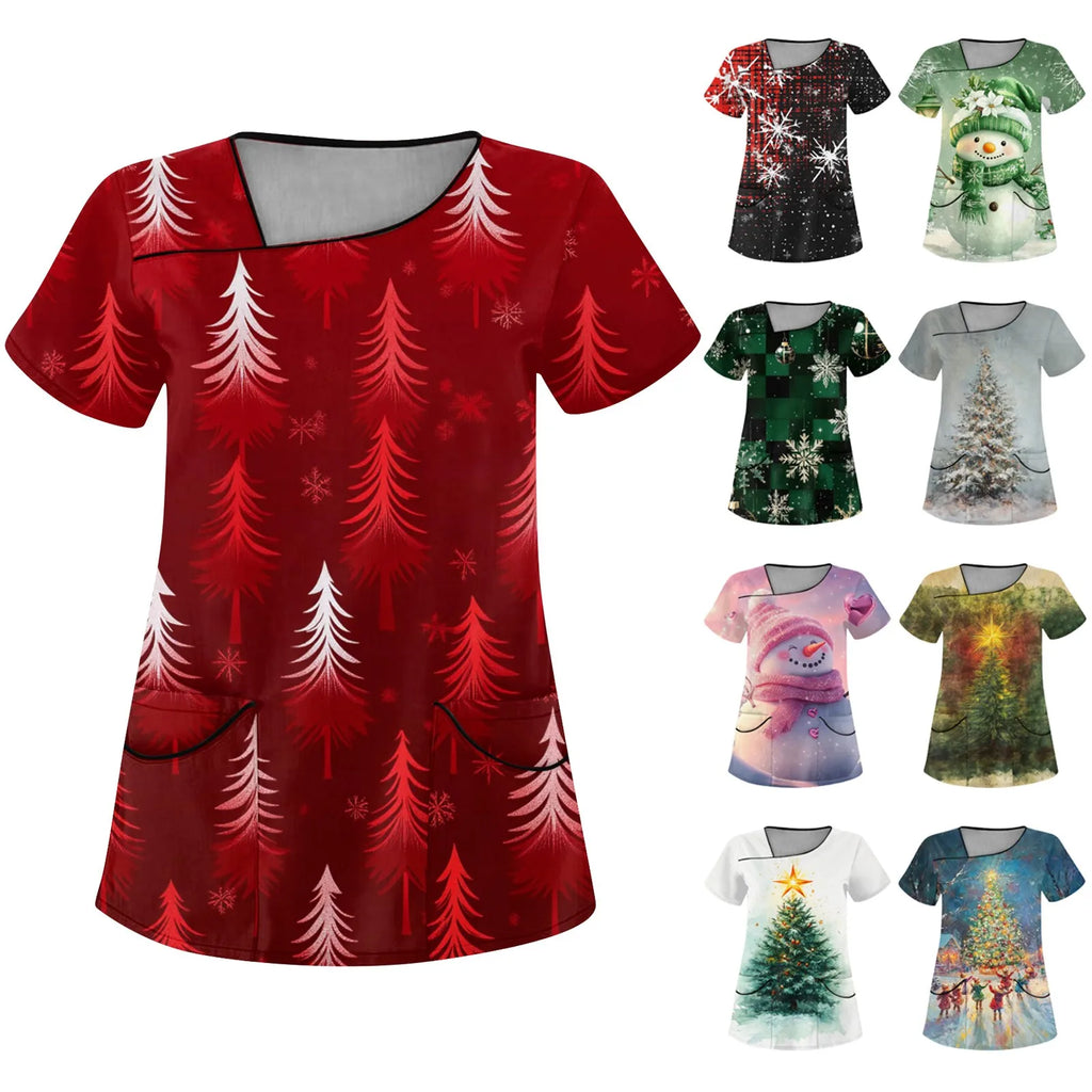 Women's Merry Christmas Short-Sleeve Scrub Top