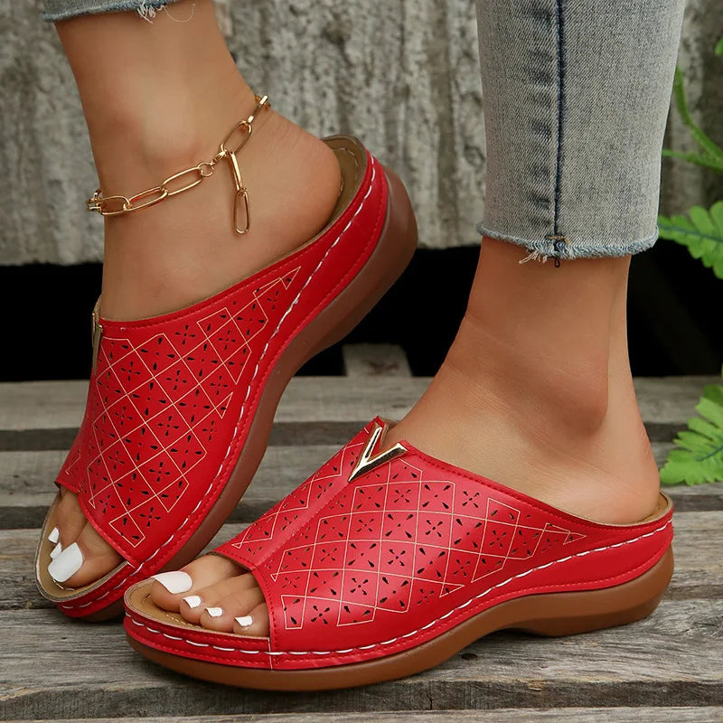 Women’s Orthopedic Low‑Heel Wedge Slide — Open Toe