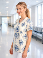 Women's V‑Neck Short‑Sleeve Scrub Top — Tunic with Patch Pockets